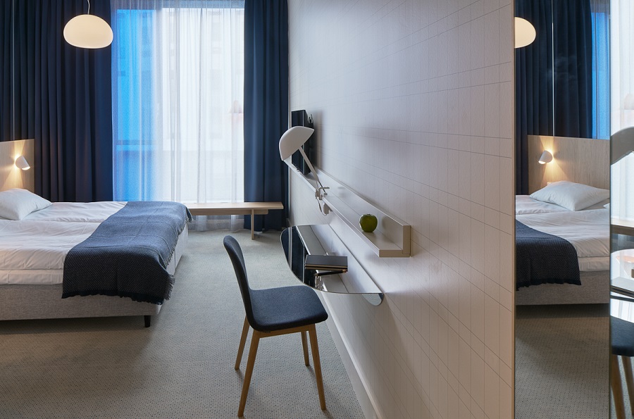 Printad matta Stardust i hotellrum på Hotel Zander K, Bergen, projekt av Claesson Koivisto Rune.