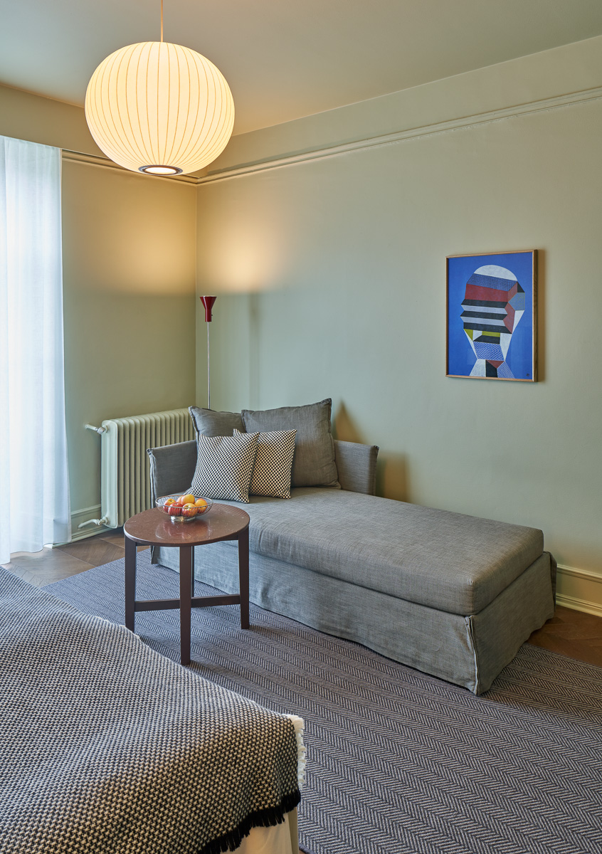 Printad matta i hotellrum på Grand Hotel Terminus i Bergen. Claesson Koivisto Rune Architects.
